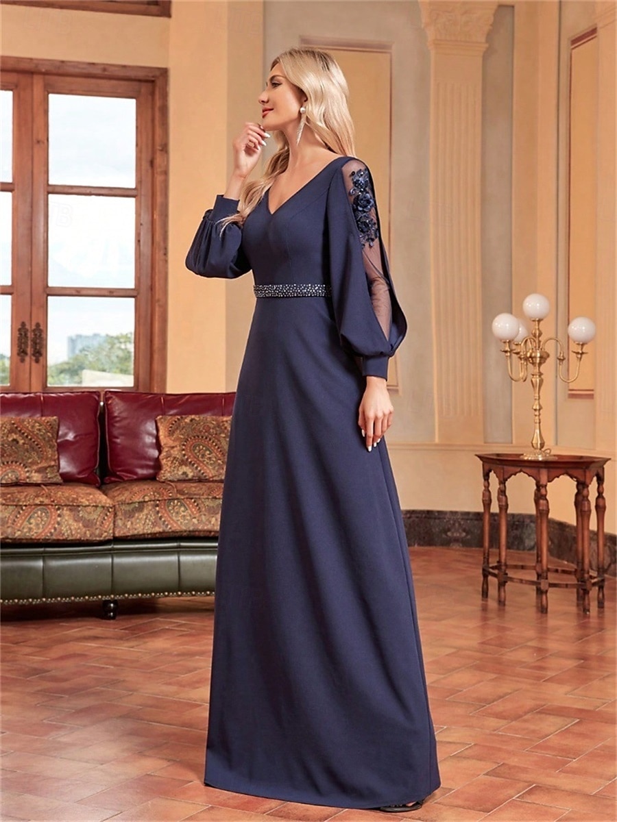 Abiti Quinceanera A-Line abito elegante formale da sposa lungo manica lunga scollatura a V in satin con perline del 2025 a $99.99 –P22