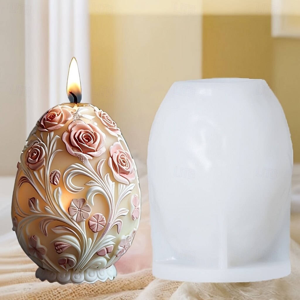 harpiksstøpeformer egglys silikonform rose preget egglysform påskeegg gipsharpiksform roseegg påskegave 2026 - $15.99 –P10