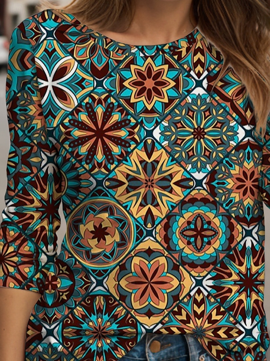 Pentru femei Bluză Grafic Elegant Boemia Casual Manșon Lung Stil Nautic Rotund Topuri obișnuite Zilnic Ieșire Costum de plajă Imprimeu Galben Albastru piscină Mov Trifoi Vară Primăvară 2025 - $22.99 –P3