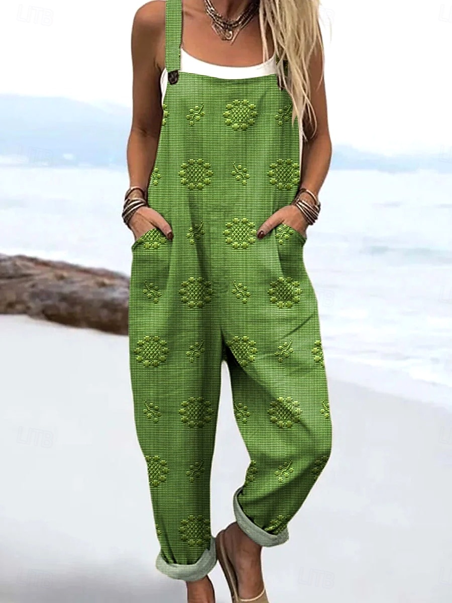 Women's Dungarees Active Floral Sleeveless Drawstring with Pocket Vacation Street Loose Fit Red Navy Blue Green Summer 2026 - $45.99 –P2