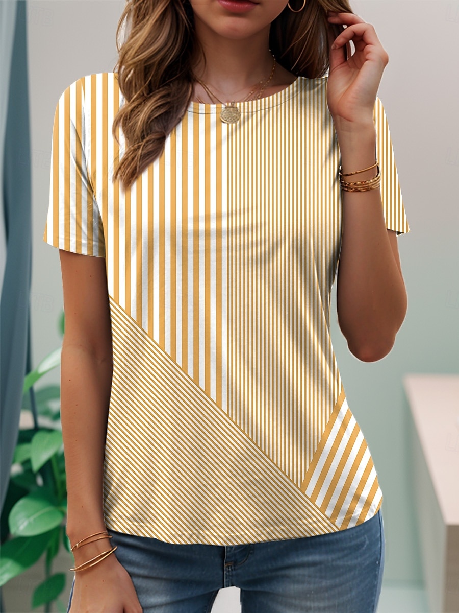 Femmes T-shirt Graphique Élégant Classique Occasionnel Manche Courte Col en V Hauts Réguliers Quotidien Imprimé Jaune Vert Claire Rose Claire Bleu Violet Été Printemps de 2025 ? $19.99 –P7
