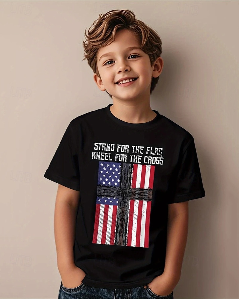 Amerikaanse Onafhankelijkheidsdag Jongens 3D Grafisch Vlag T-shirt Korte mouw Zomer Lente Modieus Basic Kinderen 4-12 jaar Strakke ronde hals Buiten Casual Dagelijks Normale pasvorm 2025 - $11.99 –P7