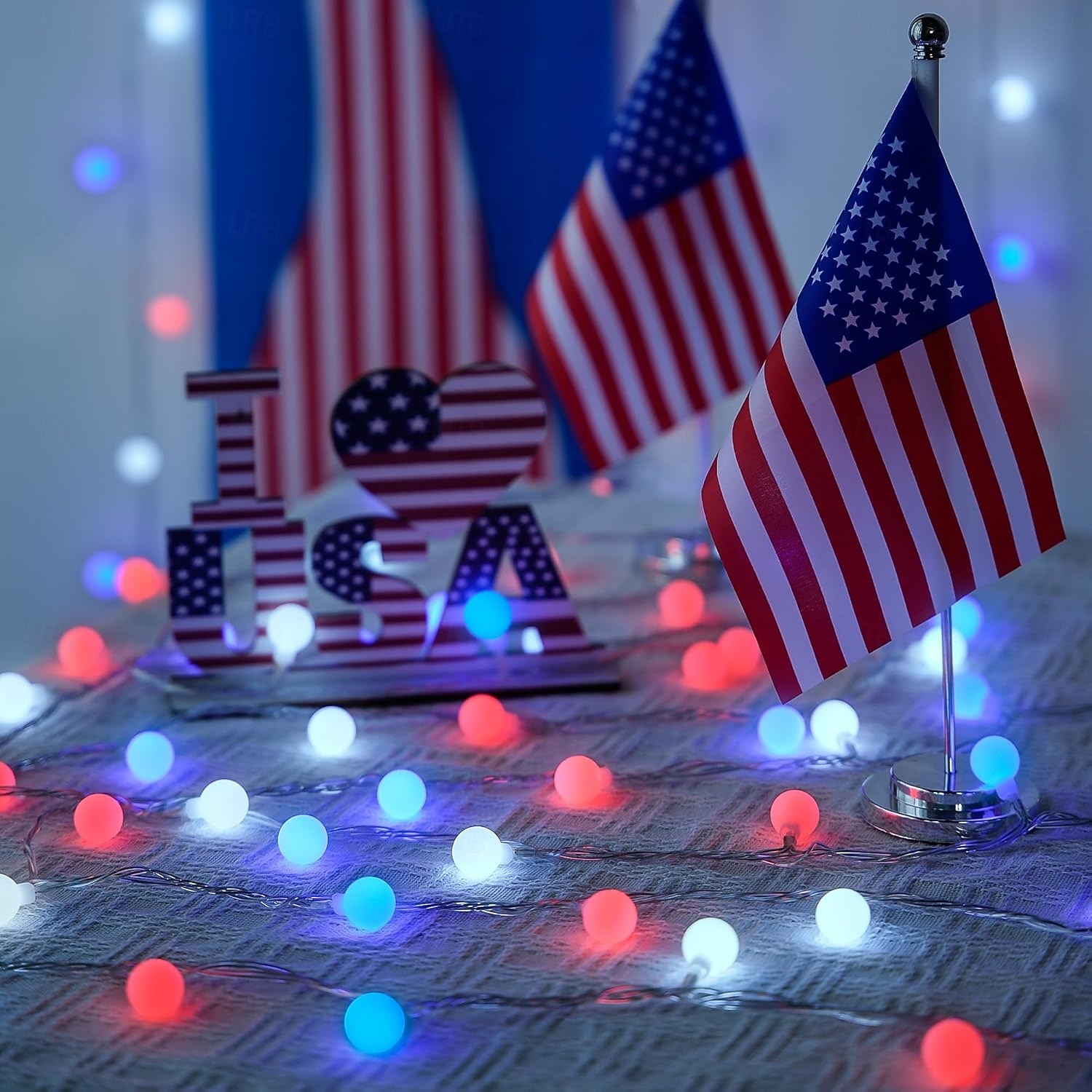 1 Pc 33FT-100 LED Patriotic String Lights July 4th Independence Day Red Blue White Ball Decorative LED String Patriotic Gathering Party Atmosphere 8 Function Remote Control Waterproof Battery Box 2025 - $15.99 –P9
