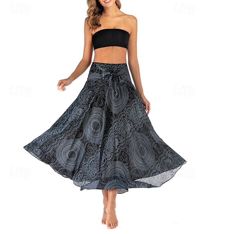 Pentru femei Fustă Linie A Leagăn Casual Boho Maxi Talie Înaltă Fuste Floral Imprimeu Micro-elastic Vacanță Concediu Negru Albastru piscină Portocaliu Verde Vară Poliester 2025 - $20.99 –P20