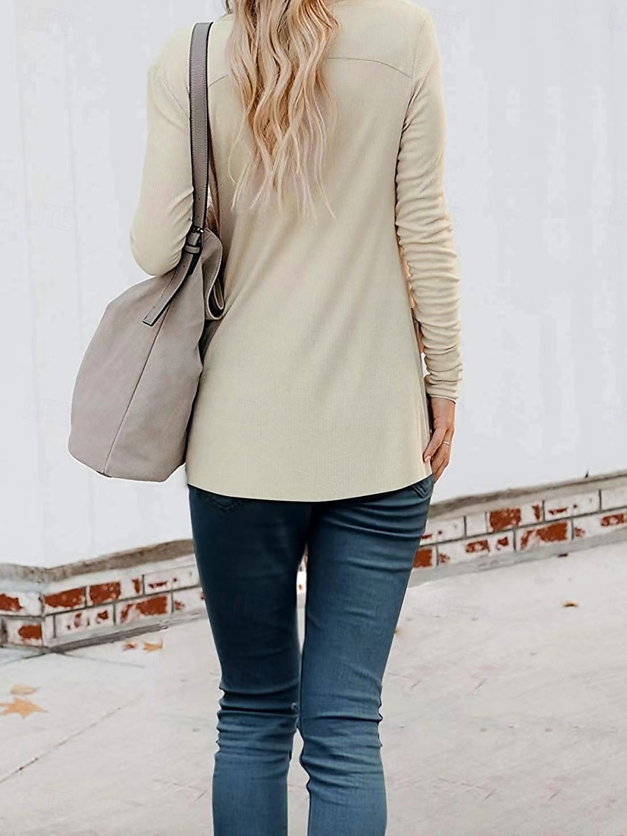 Dames Vrijetijdsjas Ademend Comfortabel Knop Zak Casual Effen Vakantie Straat Casual Alledaagse kleding Enkele rij knopen Normaal V-hals Normale pasvorm Lange mouw bovenkleding Wit Blozend Roze Khaki 2025 - $19.99 –P16