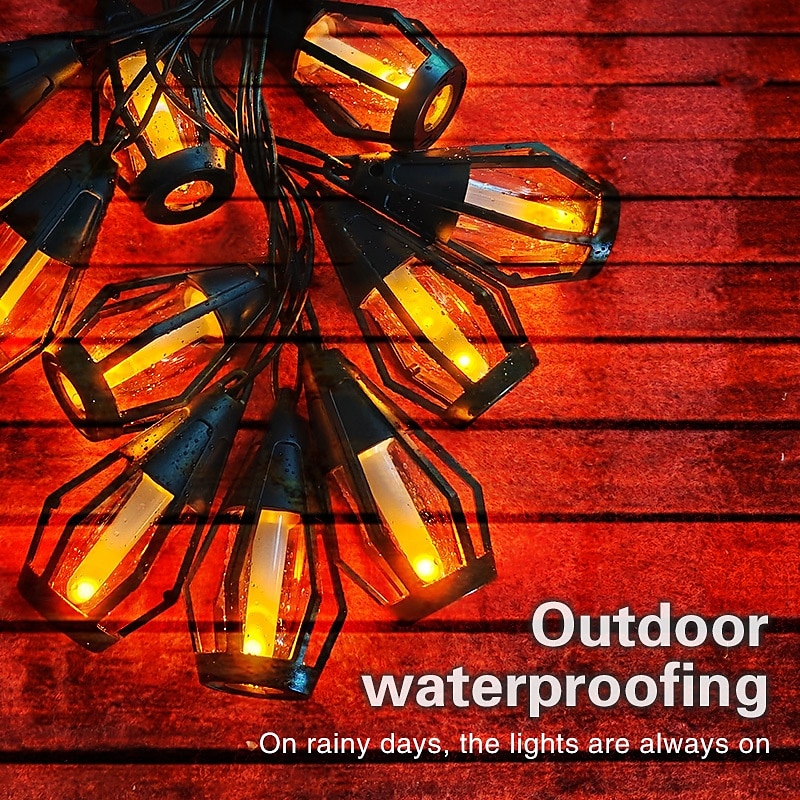 1 Pc 15 Leds Outdoor Waterproof Solar Flashing Flame Lantern String Garden Courtyard Camping Christmas Halloween Wedding Atmosphere Decoration Lighting 2025 - $47.99 –P10