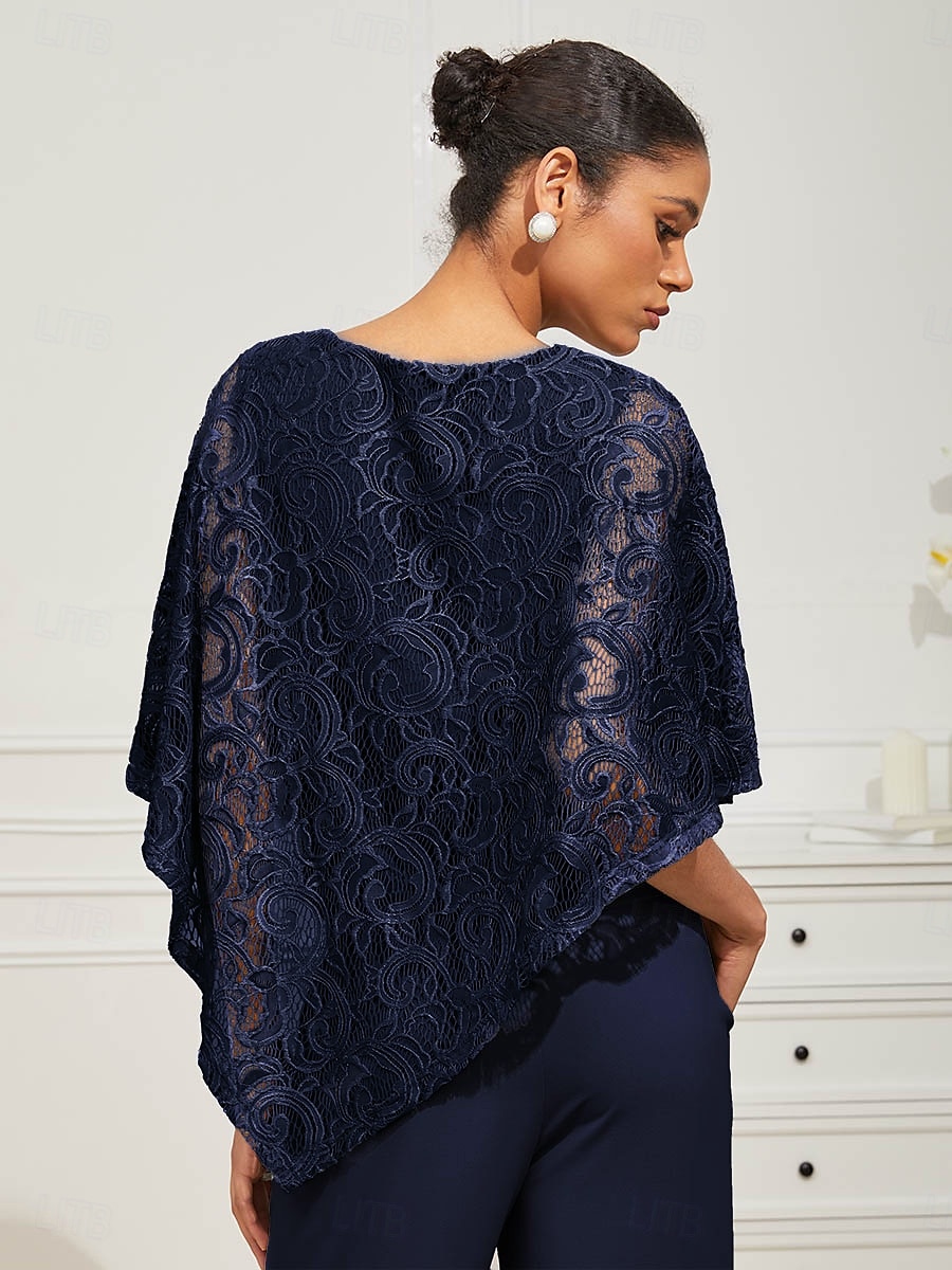 Dame Bluse Dressy topper عادي Elegant Halvlange ermer Crew-hals Vanlige topper Bryllupsgjest Daglig Blonde Lapper Multi Layer Navyblå Sommer Vår 2025 - $49.99 –P6