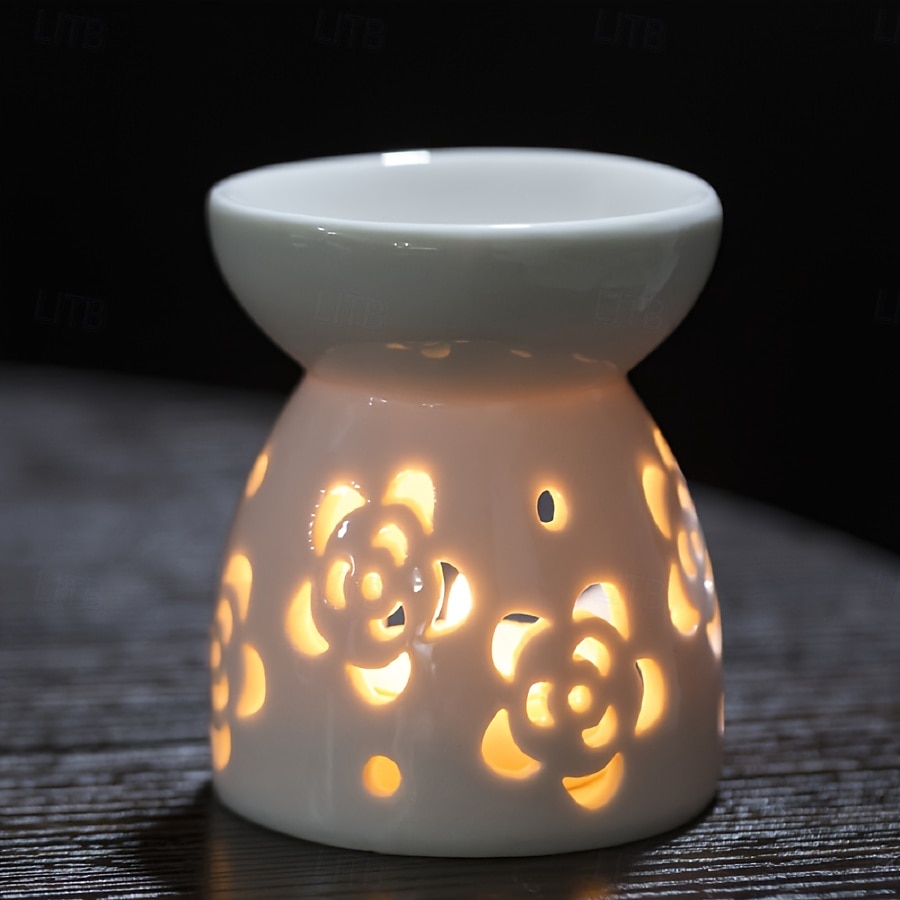 White Hollow Ceramic Aromatherapy Stove 1pc Easy to Clean Essential Oil Stove for Home Valentine's Day Party Tea Wax Heating Candle Holder 2026 - $15.49 –P2