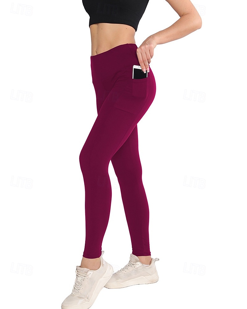Women's pilates leggings Capri Leggings Sports Pants Pockets Lightweight Pilates Gym Running Pants Solid Color Navy Black Pink Plus Size Sports Activewear Micro-elastic 2026 - $17.49 –P9