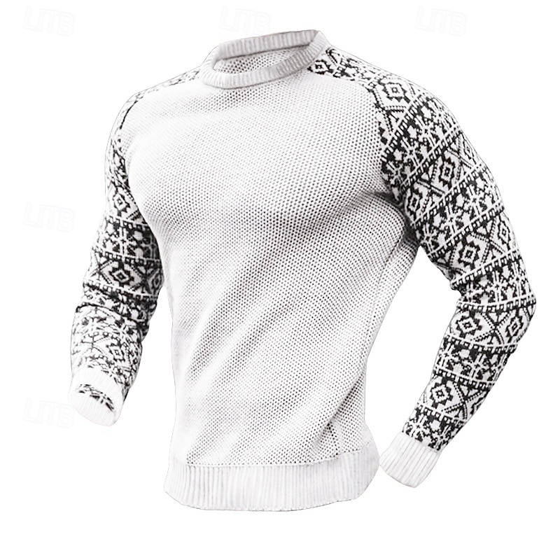 Herren Pullover Strickpullover Waffel Stricken Farbblock Rundhalsausschnitt Elegant Vintage Formell Heim Bekleidung Bischofsärmel Herbst Winter Schwarz Weiß S M L 2025 - $25.99 –P3