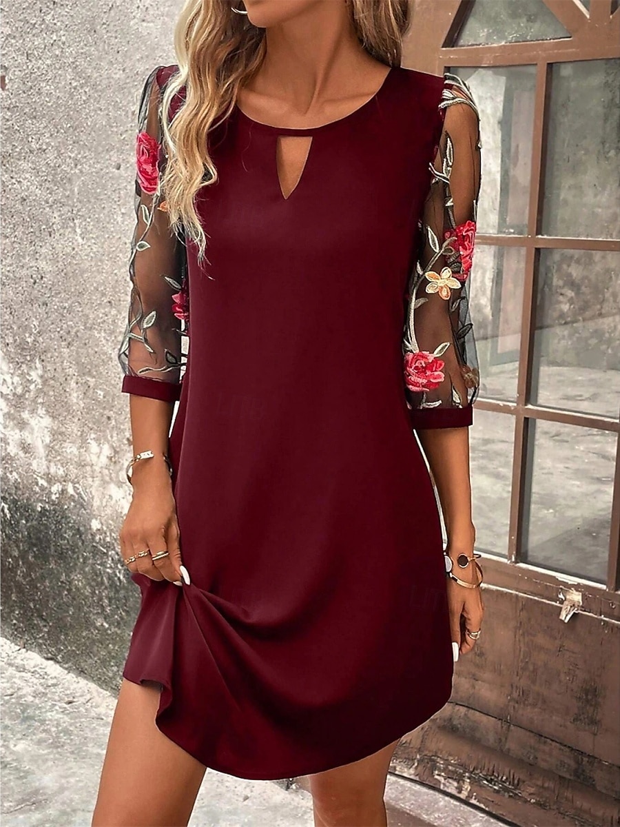 Damen Minikleid A Linie Kleid Sommerkleid Lässig Täglich Normale Passform Blumen Grafik Dreiviertelarm Rundhalsausschnitt Schwarz Wein Grün Dunkelblau Sommer 2025 - $29.99 –P4