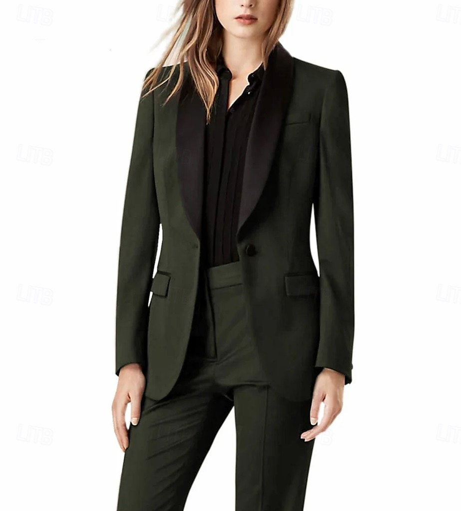 Grün Rot Zweiteiliger Hosenanzug Brautmutterkleid Elegant Revers Bodenlang Stretchstoff Lange Ärmel mit Einfarbig 2025 - $149.99 –P1
