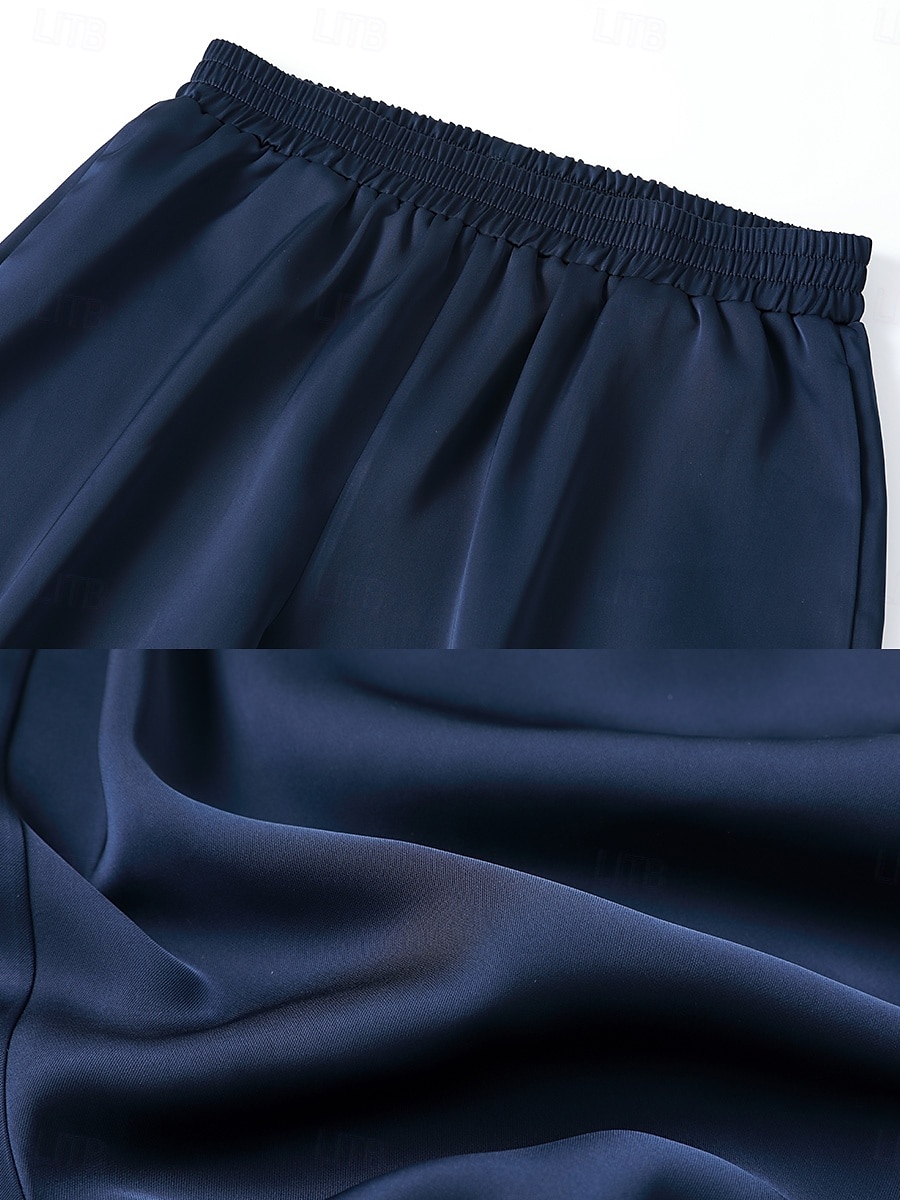 Dámské Oblekové Drzý Široké nohavice Elegantní Módní Formální Plná délka Středně vysoký pas Pevná barva Kapsy Elastický pas Lehce elastické Formální Svatební Obchod Námořnická modř Jaro. Podzim 2025 - $59.99 –P6