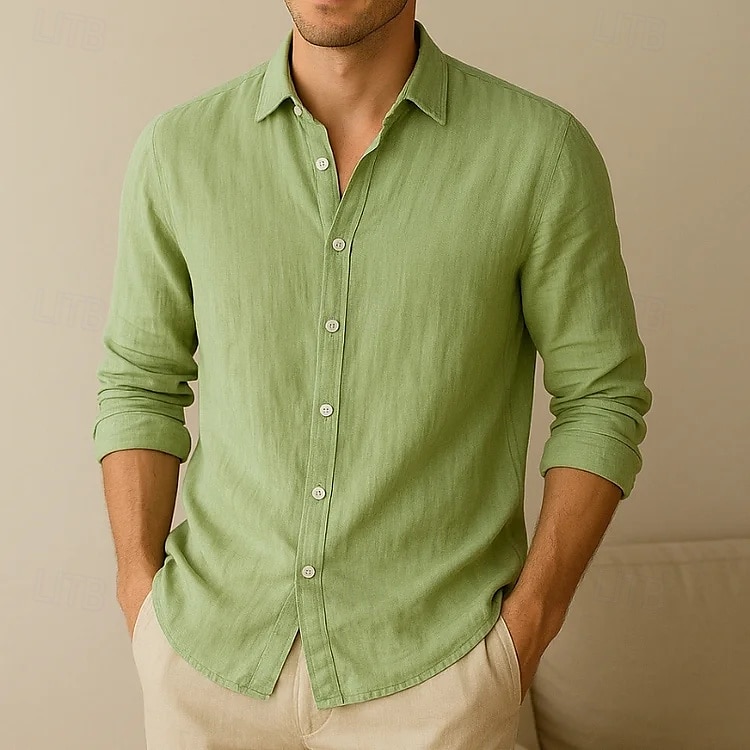 Men's Shirt Linen Shirt Summer Shirt Beach Wear Button Up Shirt Plain Vacation Daily Black White Pink Blue Long Sleeve Collar Summer Spring Clothing Apparel Plain 2025 - $22.99 –P7