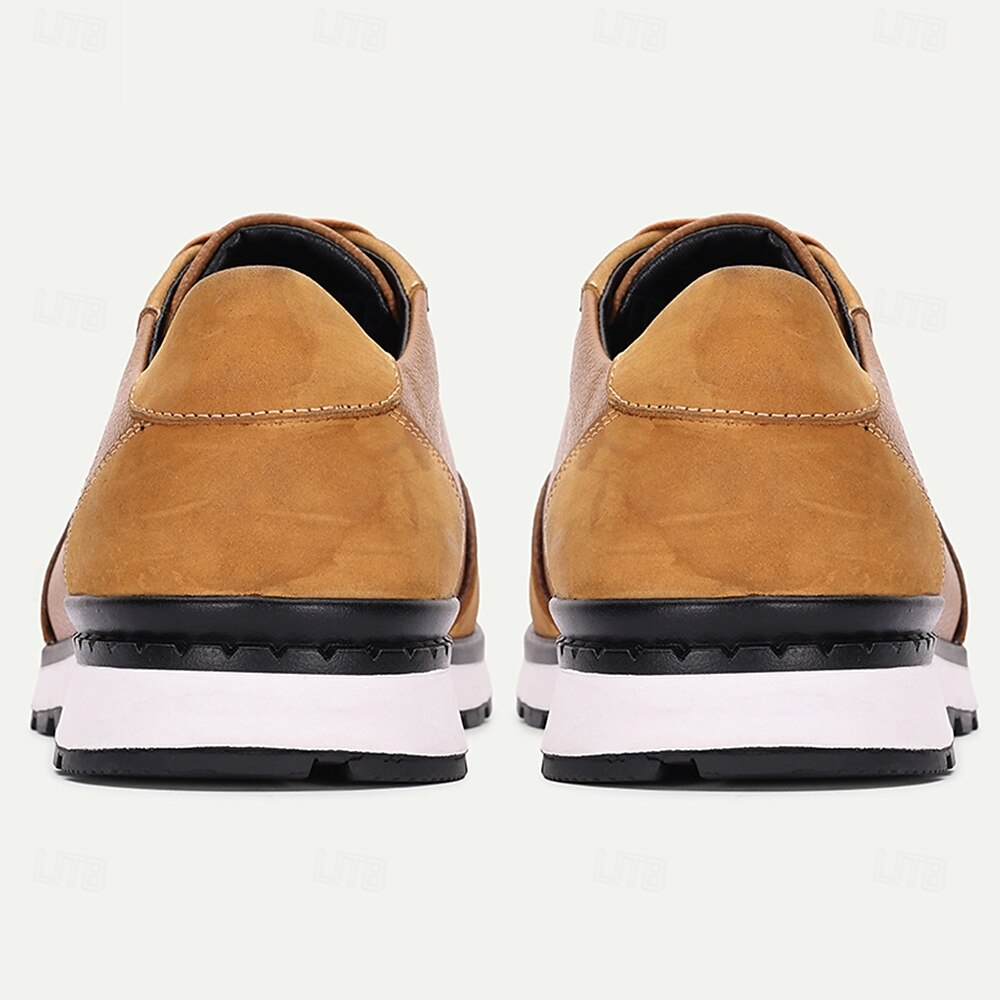 Herrsneakers i brunt läder, avslappnad, lätt, atletiskt inspirerad design med vadderad sula, perfekt för promenader, resor och helgutflykter 2025 - $109.99 –P5