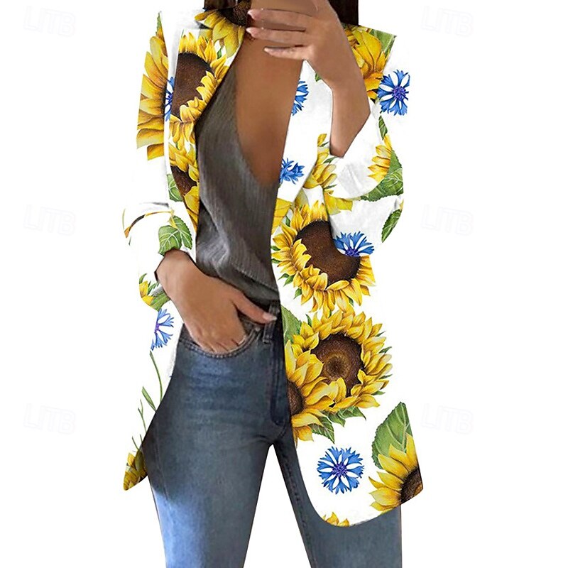 Dam Kavaj Bekväm Mönster Elegant Mode Ledigt Blommig Utekväll Ledigt / vardag Cardigan Normal Kavajslag Normal Långärmad Ytterkläder Gul Rodnande Rosa Blå Vår Höst 2025 - $26.99 –P3