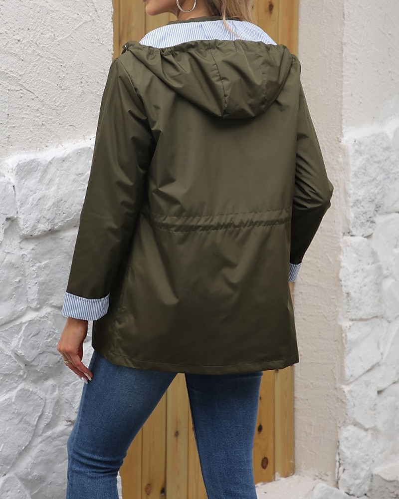 Dam Trenchcoat Håller värmen Bekväm Dragkedja Ficka Mode Utomhus Slät Utekväll Helgen Dragkedja Normal Huva Normal Långärmad Ytterkläder Svart Gul Vin Höst Vinter 2025 - $38.99 –P12