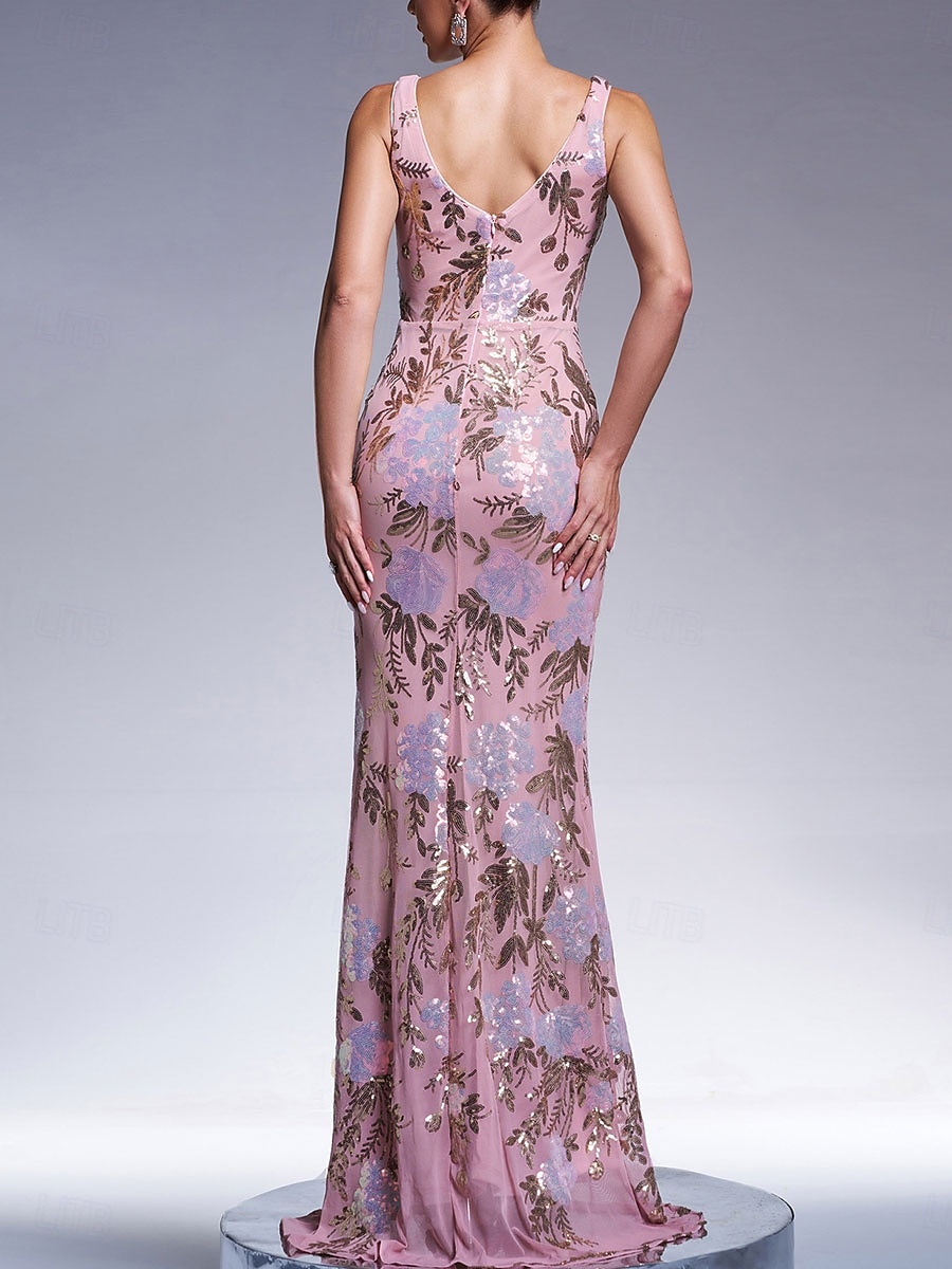 Mermaid / Trumpet Evening Gown Elegant Dress Formal Wedding Floor Length Sleeveless V Neck Lace with Sequin 2025 - $139.99 –P11
