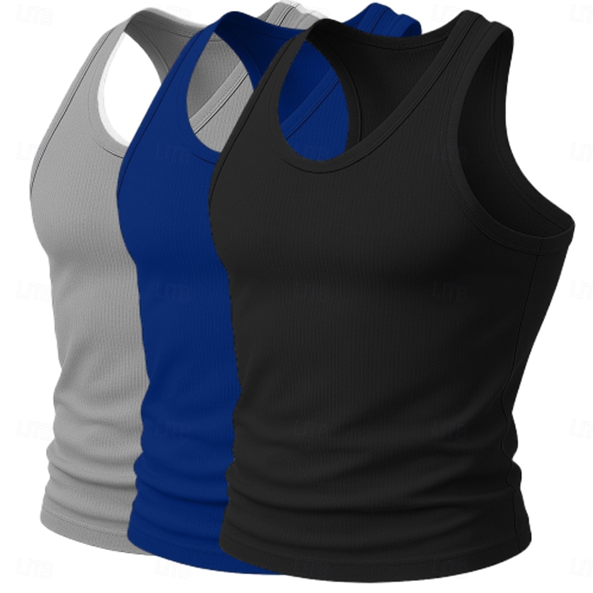 Homens Malha Íntima Camiseta Interior camisa sem manga camisa muscular Sem Manga Decote em U Profundo Scoop pescoço Decote em U Verão Côr Sólida Pit Strip Moda Designer Esportivo 3 Peças Estriado Puro de 2026 por $31.99 –P4