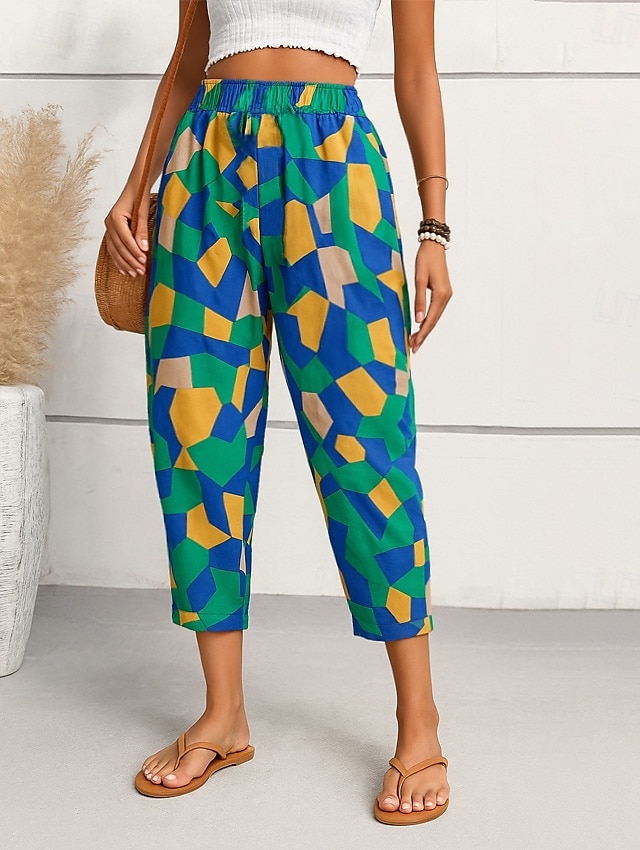 Dam Harem byxor Vintage Ankellång Medium Midja Grafisk Abstrakt Bekväm Andningsfunktion Snabb tork Elastisk Formell Semester Gata Svart Vit Brun Grön Sommar Vår Lös passning 2025 - $13.99 –P4