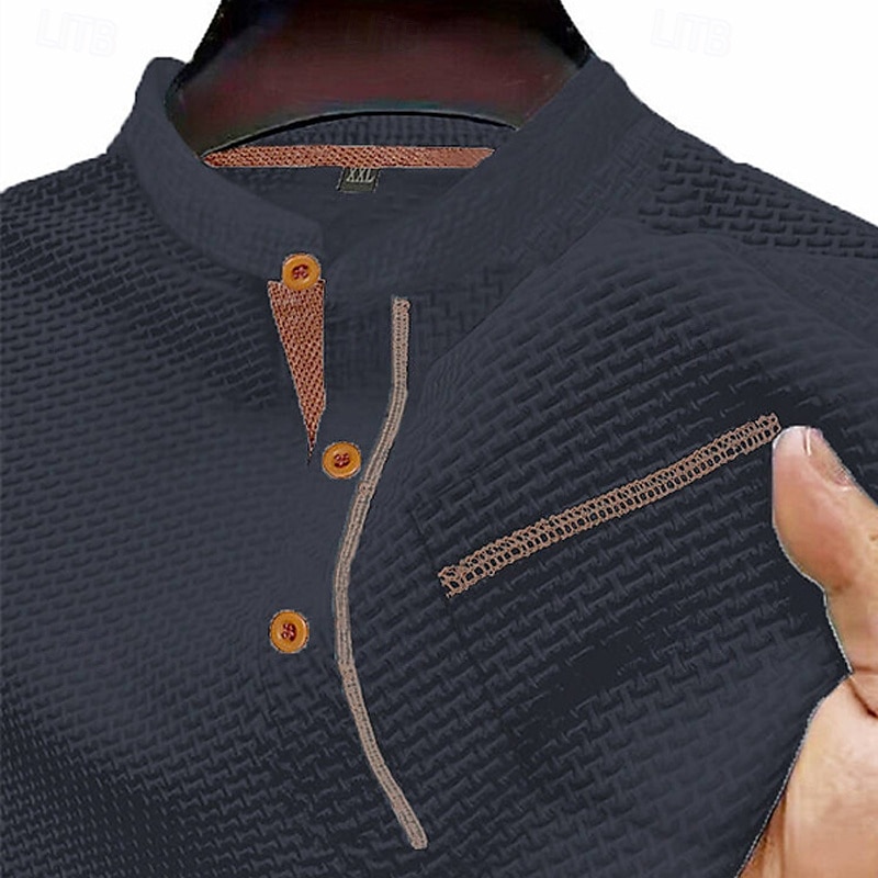Men's T Shirt Henley Shirt Tee Short Sleeve Shirt Short Sleeve Henley Summer Spring Patchwork Fashion Designer Basic Buttons Pocket Vacation Street Going out Black White Navy Blue Top Tee for Men 2025 - $18.49 –P16