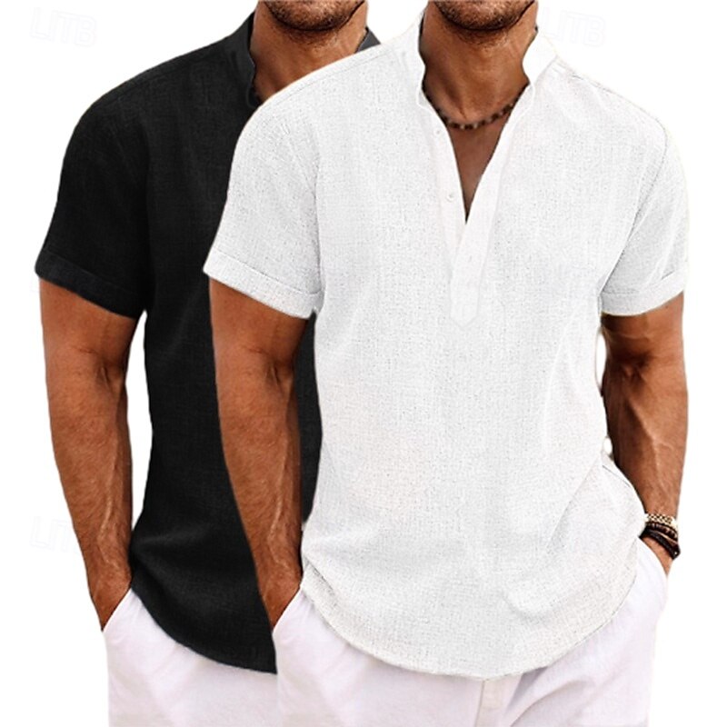 Per uomo Camicia Camicia di lino Camicia con colletto alla coreana Camicia popover Camicia Estiva Abbigliamento da spiaggia Semplice Vacanza Casuale Gray + verde Bianco + giallo Bianco + Verde Bianco del 2025 a $27.99 –P8