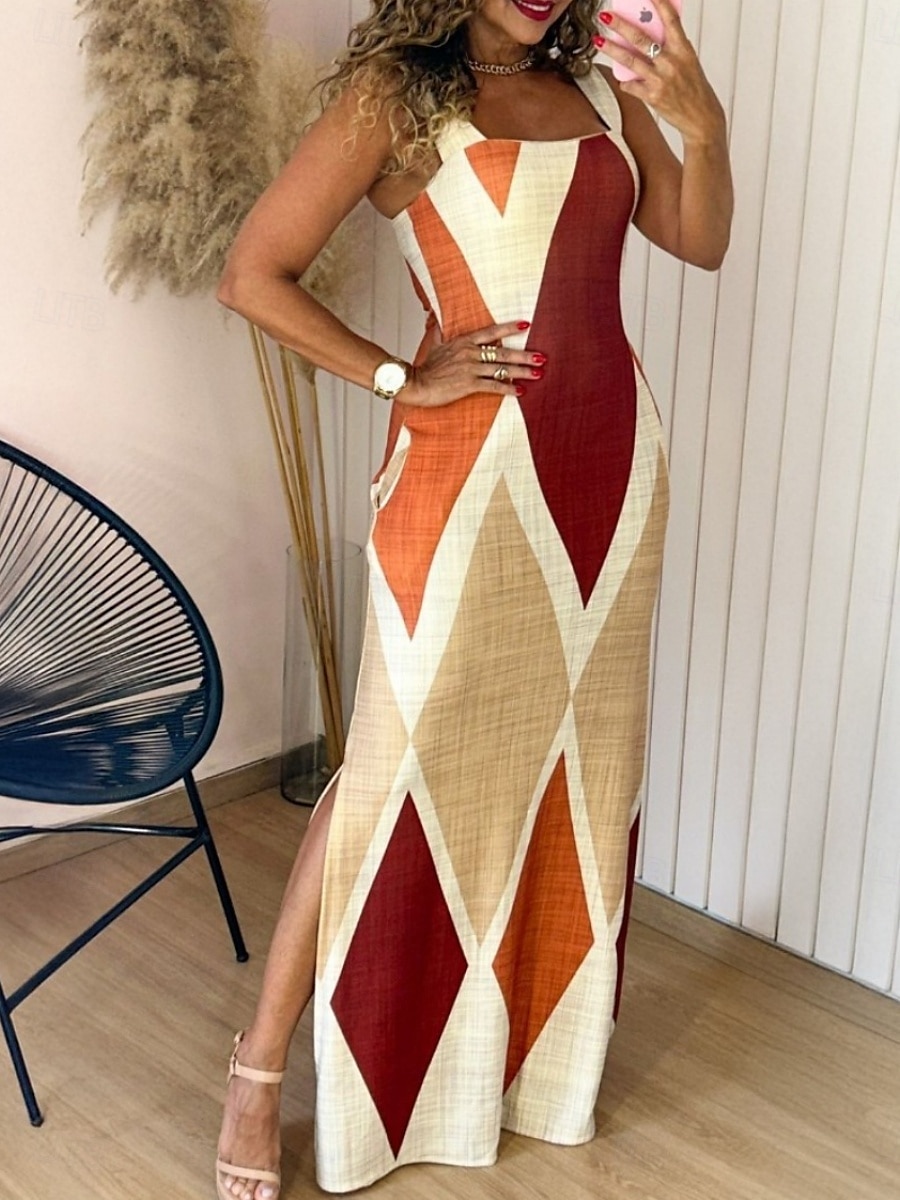 Damen Maxikleid Etui-Kleid Unterkleid Urlaub Lässig Boho Outdoor Ausgehen Normale Passform Geometrisch Ärmellos Spaghettiträger Gelb Wein Purpur Grün Sommer 2025 - $36.99 –P3