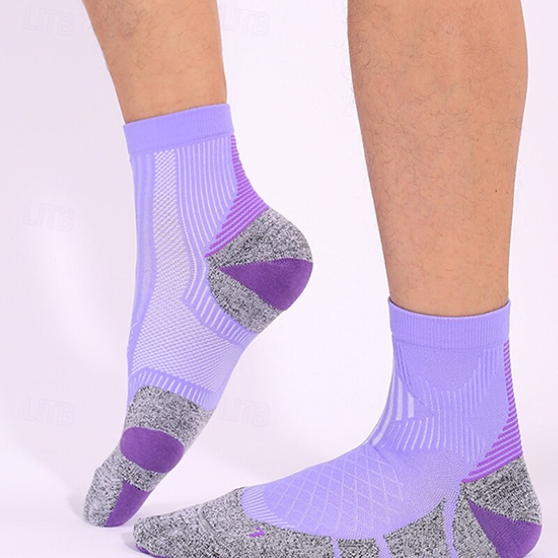 1 par de calcetines de senderismo para hombre, calcetines deportivos transpirables, antiampollas, que absorben el sudor, antibacterianos, para exteriores, de un cuarto de tripulación, de algodón, con parches, violeta, negro y blanco, para esquí, snowboard 2025 - $10.39 –P8