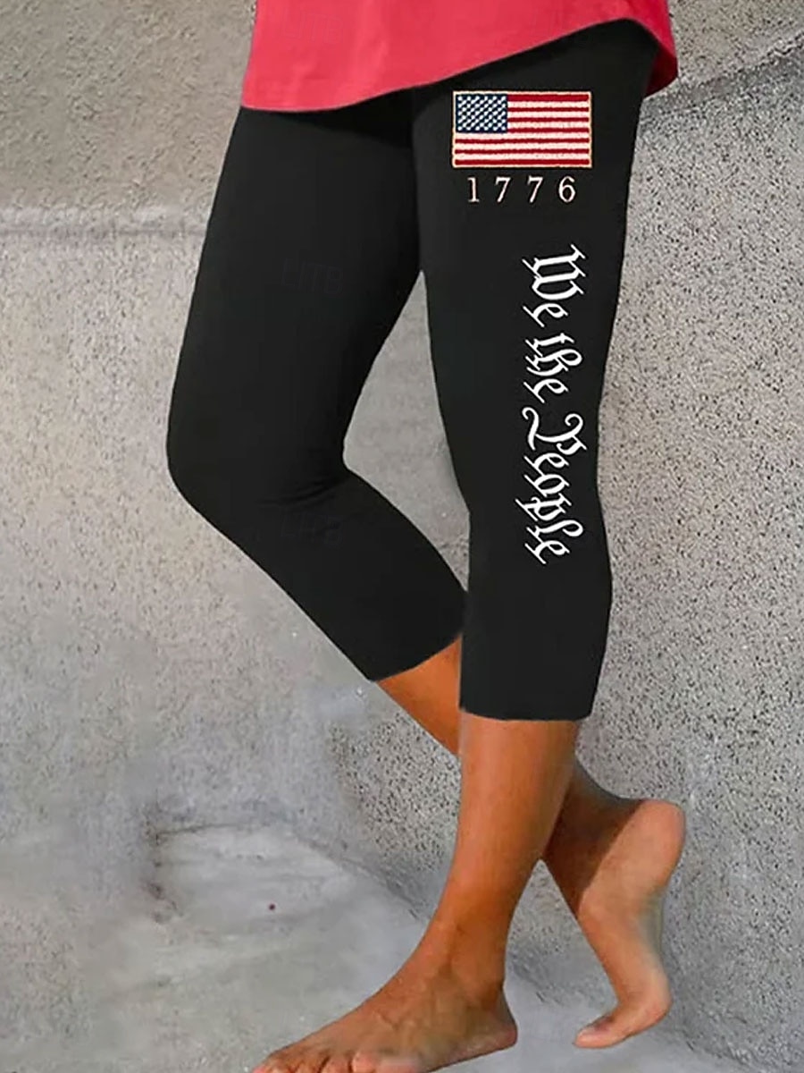 Leggings patriottici per donne del Giorno dell'Indipendenza pantaloni da spiaggia vintage moda corta in lunghezza al polpaccio vita alta grafica stampa bandiera micro-elastica formale vacanza street del 2026 a $21.99 –P2