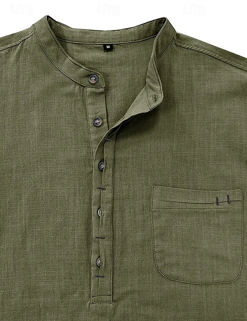 Per uomo Camicia Camicia di lino Camicia con colletto alla coreana Camicia popover Camicia Estiva Abbigliamento da spiaggia Semplice Vacanza Quotidiano Nero Bianco Blu marino Verde Manica Lunga Henley del 2025 a $22.99 –P7