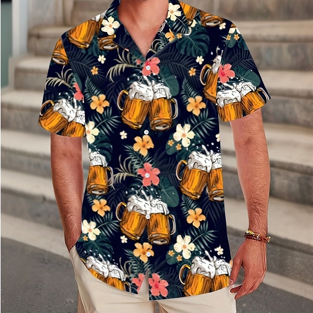 Miesten Oktoberfest-olut Trooppiset kukat Paita Kuubalainen paita Button Up paita Lyhythihainen Havaijilainen Loma Pyhäpäivä Ranta-asut Kesä Kevät Camp Collar -paita 3D-tulostus Tumman sininen 2025 - $23.99 –P1