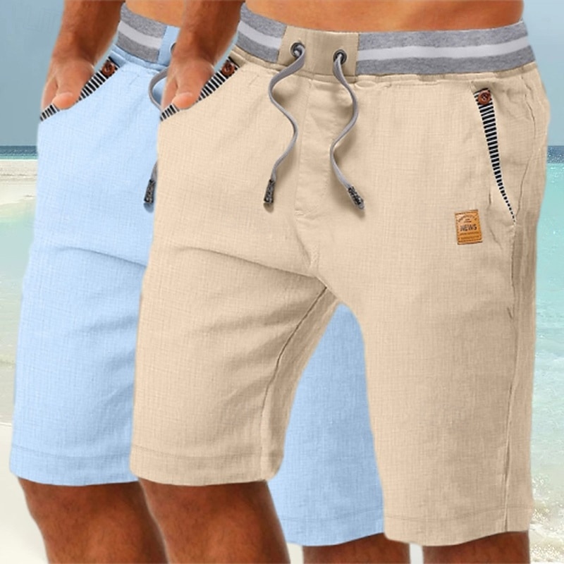 Herren Shorts Leinenshorts Sommershorts Strandshorts Tasche Kordelzug Elastischer Bund Einfach Komfort Atmungsaktiv Knielang Täglich Ferien Strand Urlaub Mode Schwarz + Himmelblau Khaki+Marineblau 2025 - $29.99 –P7