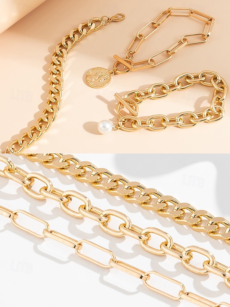2026年 レディースゴールドチェーンとパールブレスレットセット、ファッショントグルクラスプジュエリー、女の子と女性のためのエレガントなレイヤードスタイル、パーティー、結婚式、オフィス、普段使いに最適  コレクション – $11.99 –P6