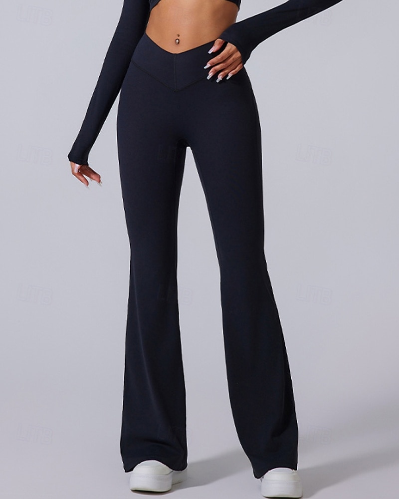 Women's pilates leggings fitness pants sport pants Flared Lightweight Pilates Running Fitness Pants Solid Color Black White Pink Fall Winter Sports Activewear Micro-elastic 2026 - $34.99 –P18