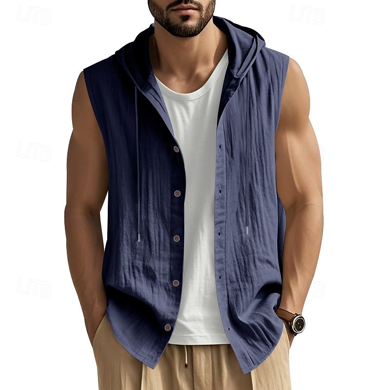 Herren Tank Top Weste Unterhemd Ärmelloses Shirt Ärmellos Mit Kapuze Sommer Einfach Mode Designer Basic Knöpfe Urlaub Straße Ausgehen Schwarz Weiß Gelb Top T-Shirt für Herren 2025 - $17.99 –P13
