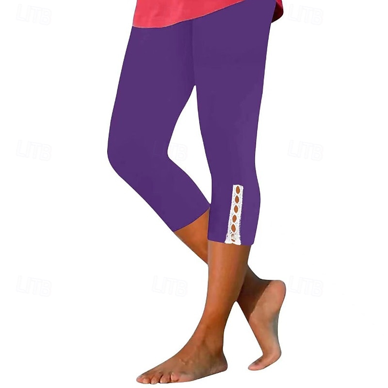 Women's Capri Pants Leggings Fashion Streetwear Calf-Length Natural Plain Elastic Waist Comfy Outdoor Comfortable Outdoor Holiday Weekend Black White Fuchsia Purple Summer Regular Fit 2025 - $14.99 –P6