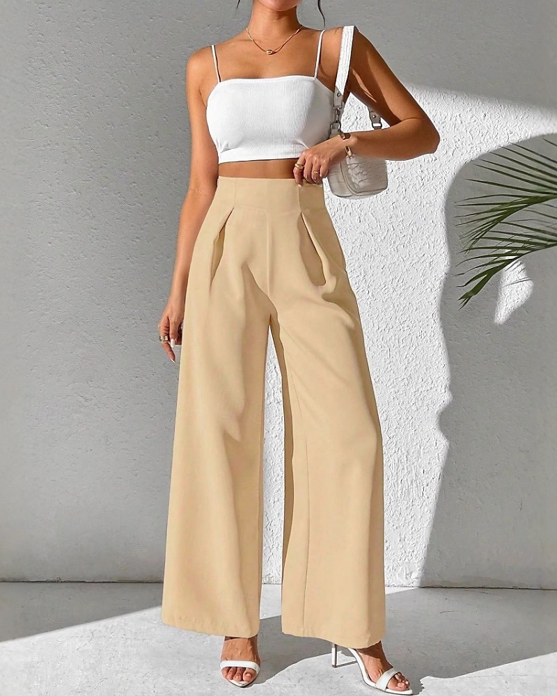Femmes Slacks Pantalon palazzo Mode Streetwear Longueur complète Naturel Uni Taille Élastique Extérieur Confortable Fête Week-end Abricot Noir Blanche Beige Automne Coupe régulière de 2025 ? $17.99 –P5
