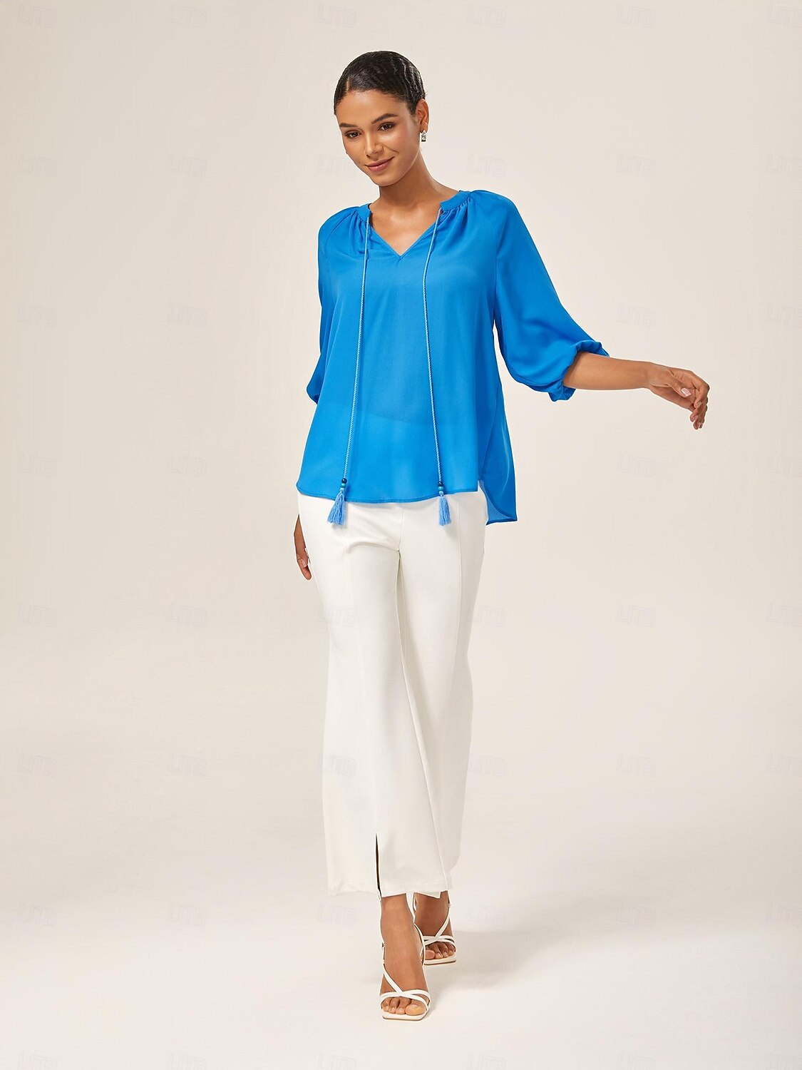 Blue Chiffon Ruched Vacation Top 2026 - $56.99 –P2