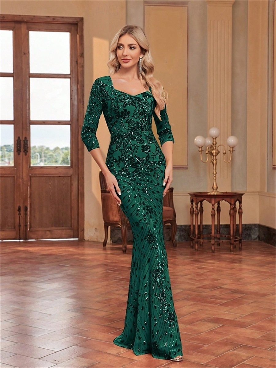 Mermaid / Trumpet Quinceanera Dresses Elegant Dress Formal Wedding Floor Length Long Sleeve Sweetheart Sequined with Sequin 2025 - $109.99 –P20