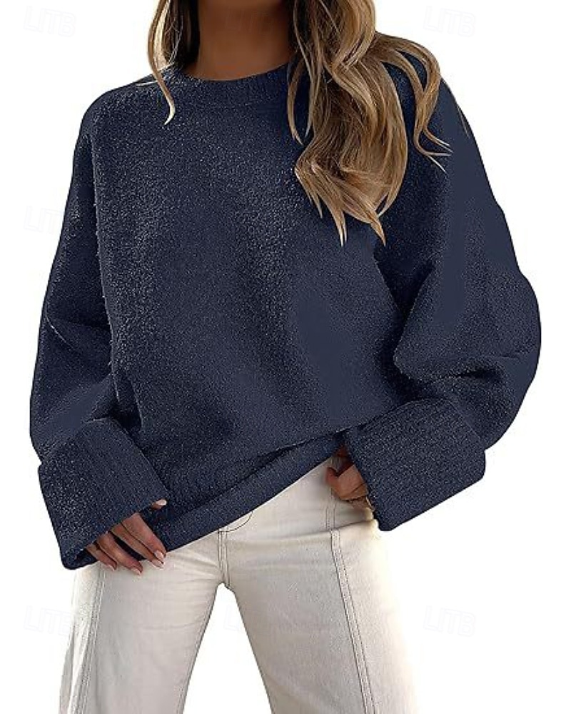 Women's Sweater Pullover Fashion Solid Color Ribbed Crew Neck Knitted Long Sleeve Regular Tops Knit Outdoor Holiday Going out Black White Fall 2025 - $28.99 –P14