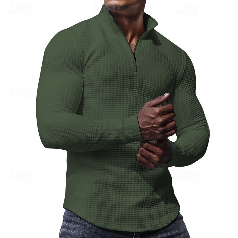 Per uomo Felpa a nido d'ape Felpa con cappuccio e zip Felpa con zip Rosso bordeaux Nero Bianco Verde militare Cachi Colletto Mao Semplice Con zip Zip a un quarto Testurizzato Sport & Outdoor Casuale del 2025 a $25.99 –P6