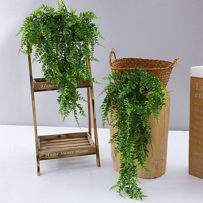 2 stk kunstige planter hengende slyngplanter med bregneblader, plastgrønn veggdekor til hjem, hage, balkong, bryllup, festdekorasjon 2025 - $8.74 –P1
