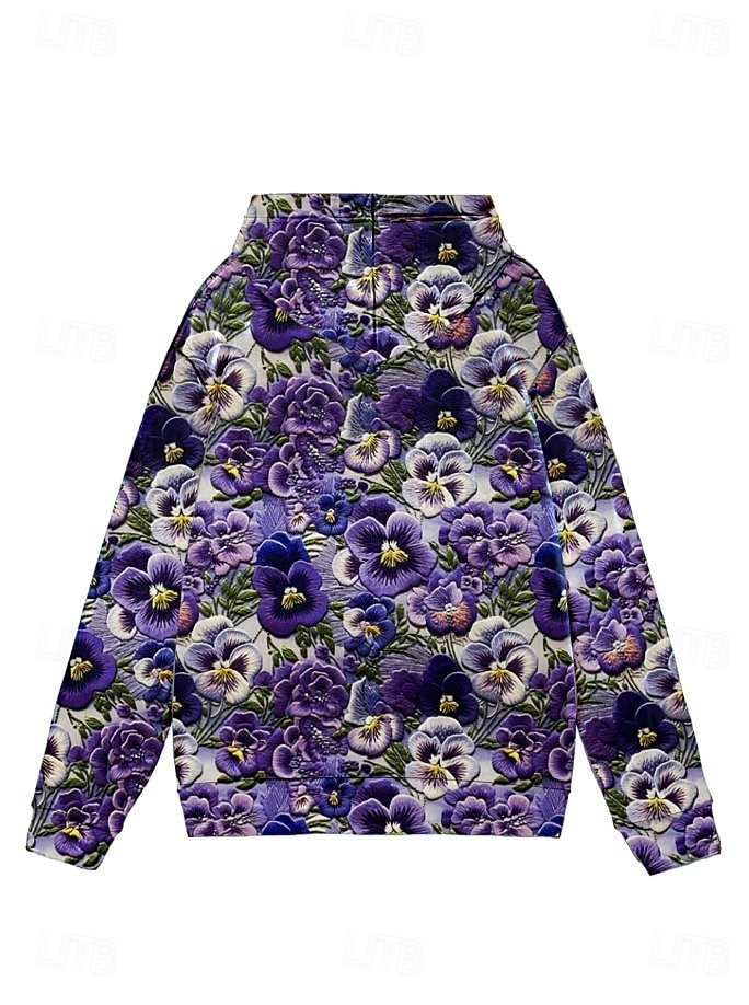 Women's Pullover Hoodie Sweatshirt Floral Graphic Elegant Warm Active Long Sleeve Hooded Regular Tops Street Dailywear Casual Print White Pink Purple Green Khaki Spring Fall Winter 2025 - $24.99 –P4