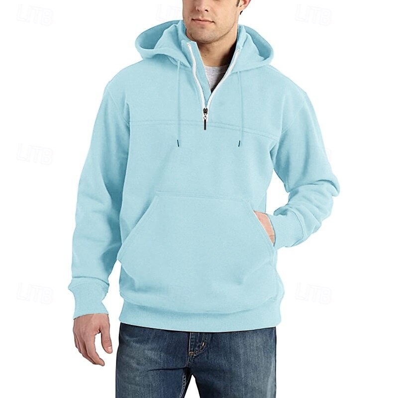 Bărbați Hanorac cu Glugă Hanorac cu fermoar Negru Roșu Vin Bleumarin Albastru piscină Verde Închis Capișon Simplu Inchide fermuarul Buzunar frontal Quarter Zip Sporturi & Exterior Casual Zilnic Șic 2025 - $27.49 –P6