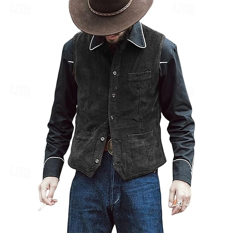 Homme Gilet en velours côtelé Gilet Extérieur Quotidien ancien Printemps Automne Avec Poches Boutons Nylon Confortable Uni Droit 1 bouton Col en V Coupe régulière Noir bleu marine Marron Vert Gilet de 2025 ? $31.99 –P8