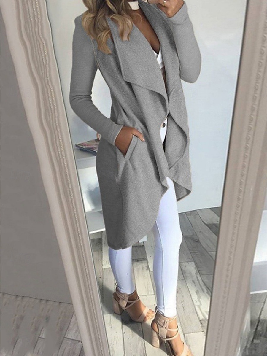 Dames Vrijetijdsjas Ademend Comfortabel Zak Modieus Casual Effen Vakantie Straat Casual Alledaagse kleding Open voorzijde Lang Strijkijzer Slank Lange mouw bovenkleding Zwart Wijn blauw Zomer Lente 2025 - $29.99 –P6