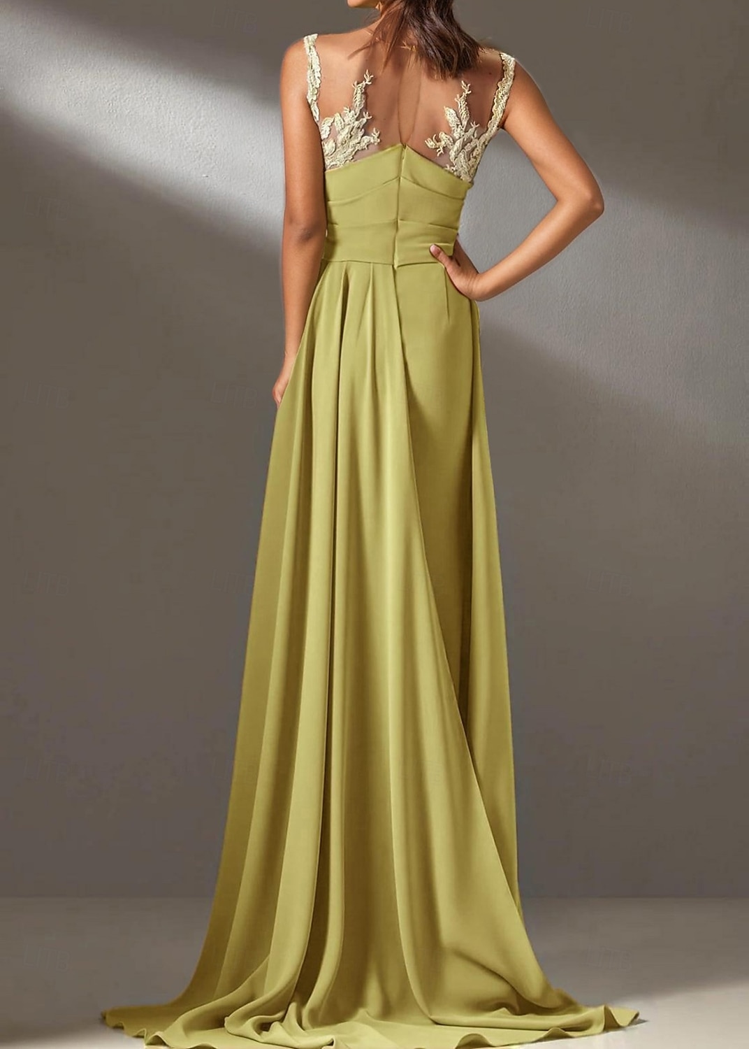 gelbes Kleid Meerjungfrau / Trompete Abendkleid elegantes Kleid formelle Hochzeit Sweep / Pinsel Schleppe lange Ärmel V-Ausschnitt Chiffon gerüschte Details mit Perlen Stickerei Applikation 2025 2025 - $169.99 –P4