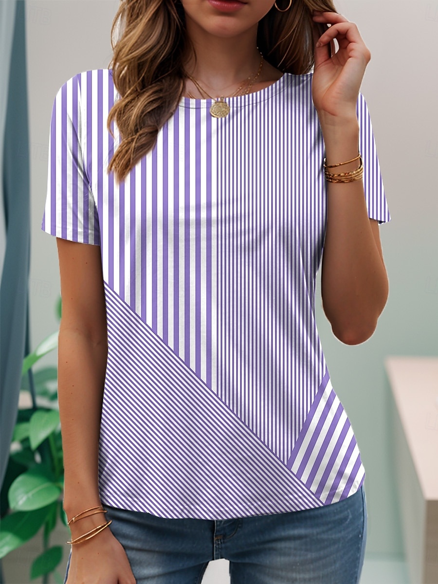 Femmes T-shirt Graphique Élégant Classique Occasionnel Manche Courte Col en V Hauts Réguliers Quotidien Imprimé Jaune Vert Claire Rose Claire Bleu Violet Été Printemps de 2025 ? $19.99 –P6