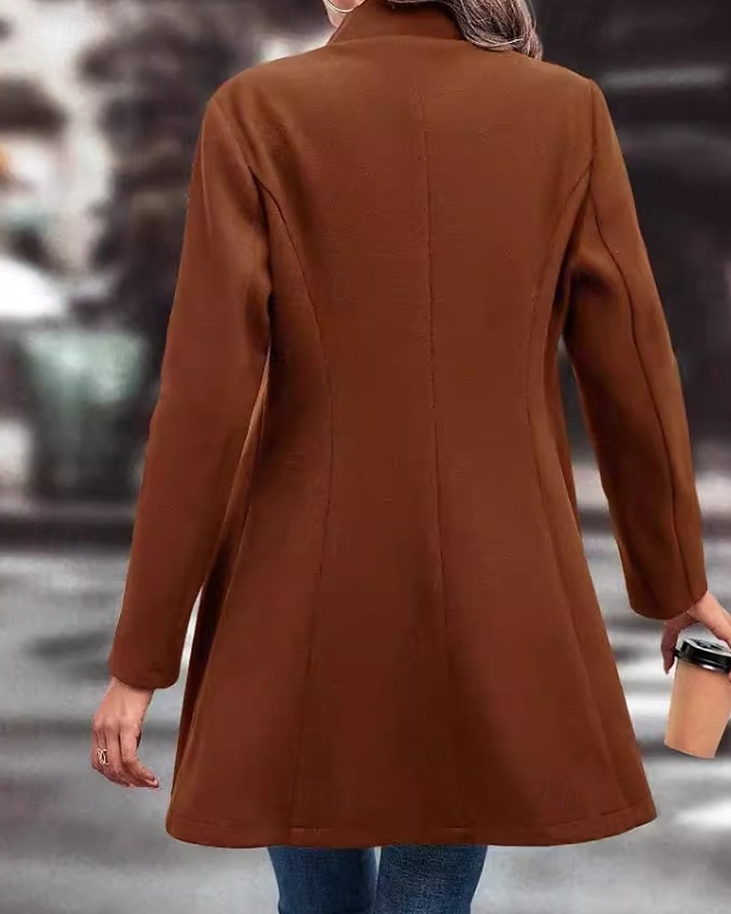 Damen Mantel Warm Bequem Knöpfe Mode Einfach Straße Ferien Einreihig Lang Umlegekragen Normale Passform Langarm Oberbekleidung Schwarz Aprikose Kaffee Herbst Winter 2025 - $27.99 –P5