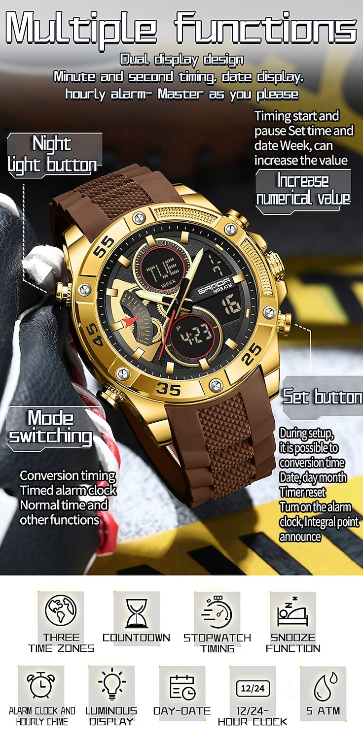Sanda 5104 luxe elektronisch studentenhorloge, multifunctioneel, waterdicht, sporthorloge, staptijd, mode elektronisch studentenhorloge 2025 - $35.99 –P9